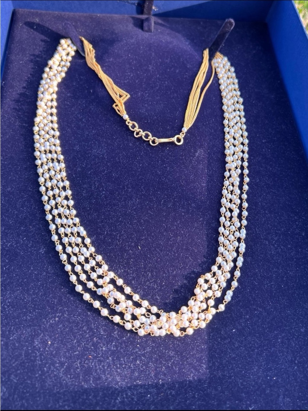 14kt gold plated hand made faux small rice  pearl necklace #1546